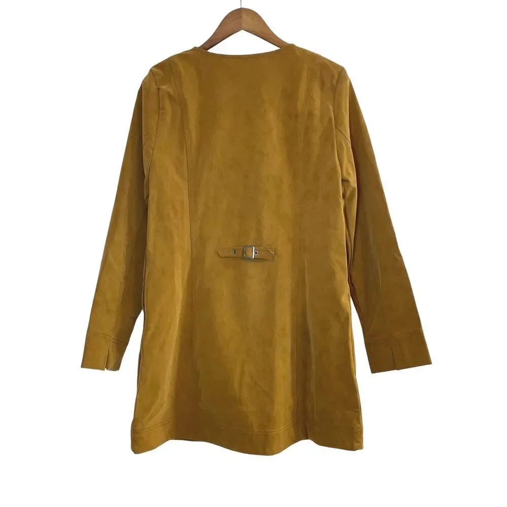 Free People Bradley Faux Suede Mini Dress Mustard Brown Size L NWOT